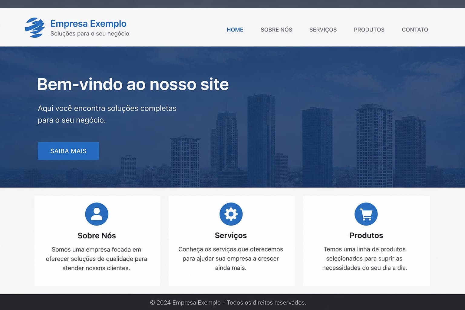 Mockup ilustrativo de um site genérico e desatualizado